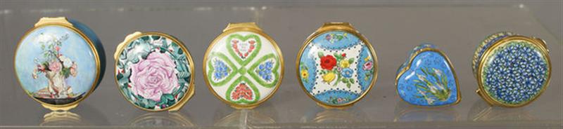 Appraisal: floral themed Halcyon Days enameled boxes by Bilston largest Estimate