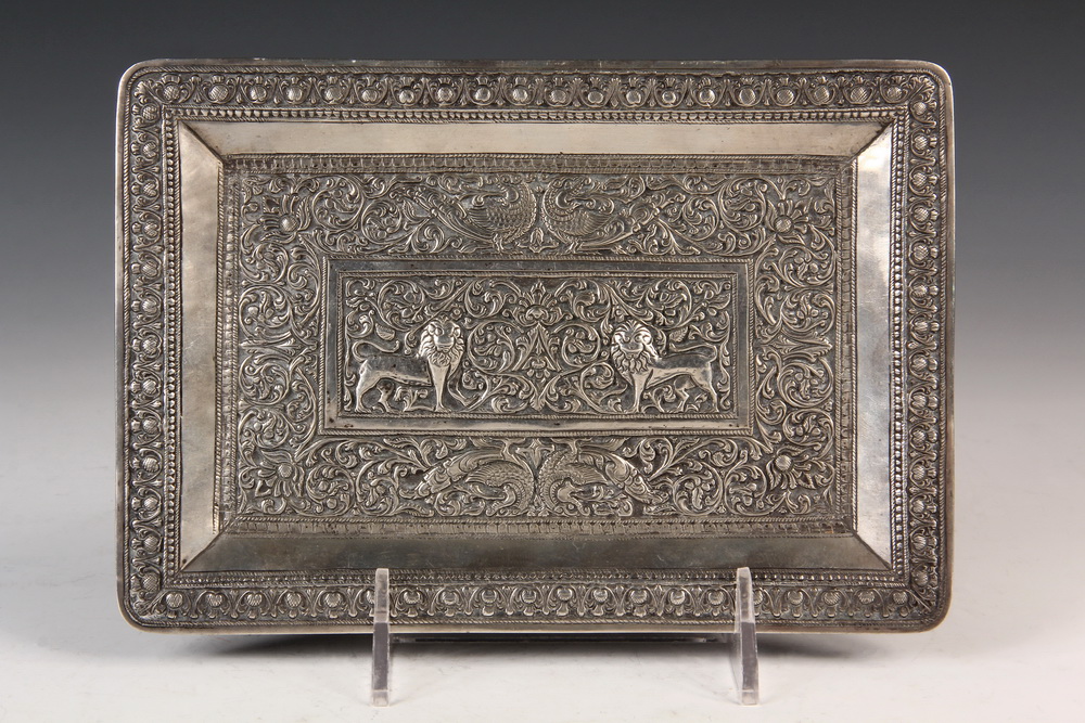 Appraisal: SILVER TRAY - Indo-Persian Silver Rectangular Tray c with intricate