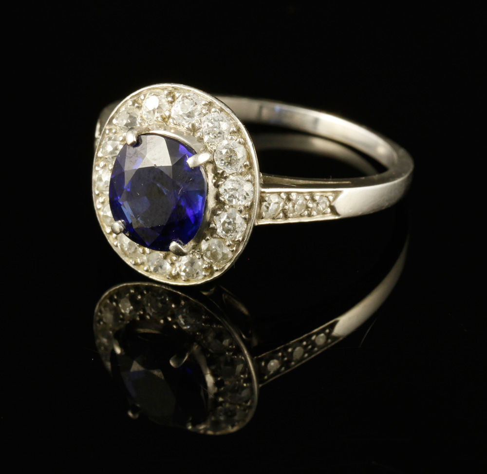 Appraisal: - Platinum Diamond and Sapphire Ring Platinum diamond and sapphire