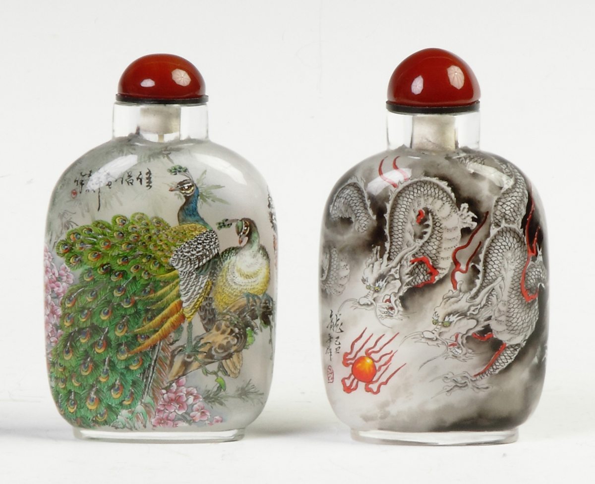 Appraisal: Two Inside Painted Snuff Bottles Both sgn Wang Xisan or