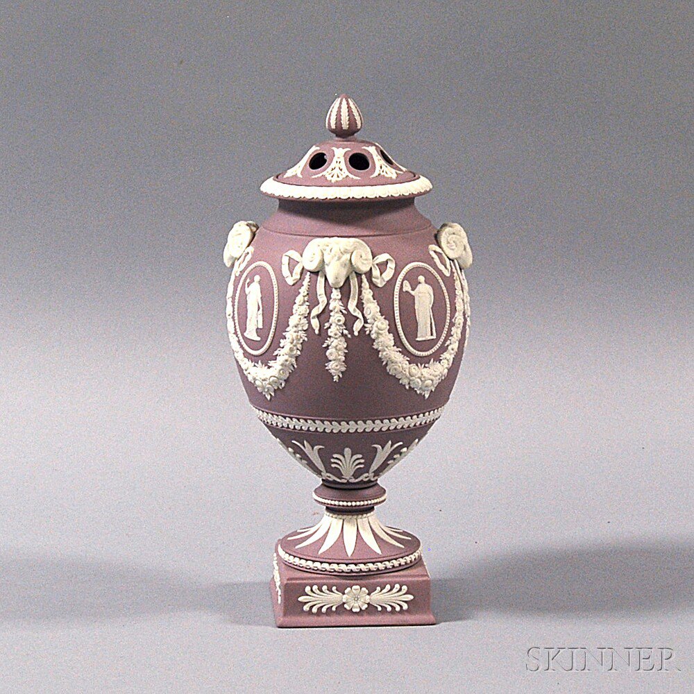 Appraisal: Modern Wedgwood Lilac Jasper Potpourri Vase and Cover with applied