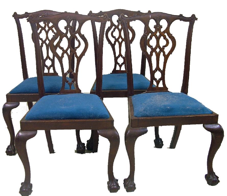 Appraisal: Set of four Chippendale style mahogany dining chairs each with