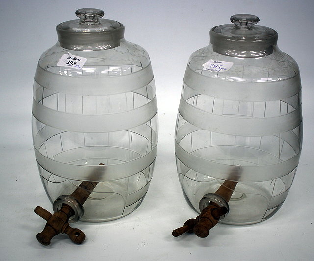 Appraisal: A PAIR OF LATE VICTORIAN OR EDWARDIAN GLASS SPIRIT BARRELS