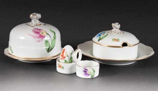 Appraisal: Herend floral decorated porcelain honey dish covered butter dish shaker