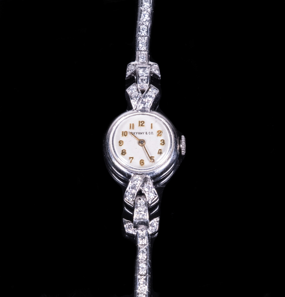 Appraisal: LADIES TIFFANY CO VINTAGE DIAMOND AND PALADIUM WRISTWATCH Tiffany Co