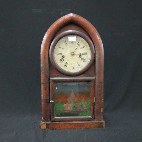 Appraisal: Waterbury Beehive Mantle Clock reverse painting on door tall working