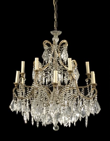 Appraisal: Austrian Gilt-Brass Giltwood and Cut Glass Stepped Twelve-Light Chandelier second