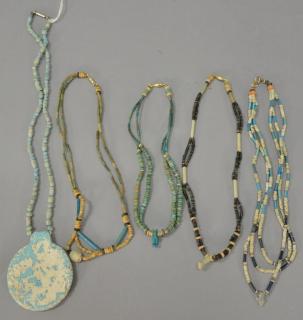 Appraisal: Group of five Egyptian Faience beaded necklaces with small stone