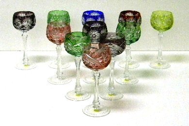 Appraisal: Eleven color cut glass goblets three green three amethyst two