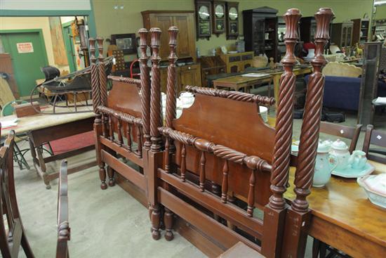 Appraisal: TWO TWIN BEDS Mahogany Including matching head and foot boards