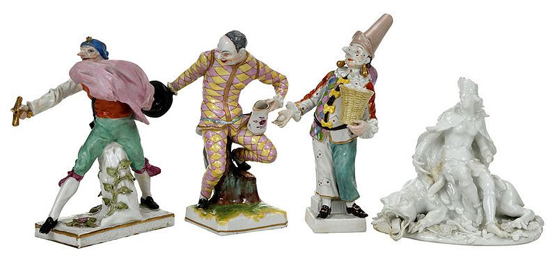 Appraisal: Four Continental Porcelain Figures th century Meissen white glazed allegorical