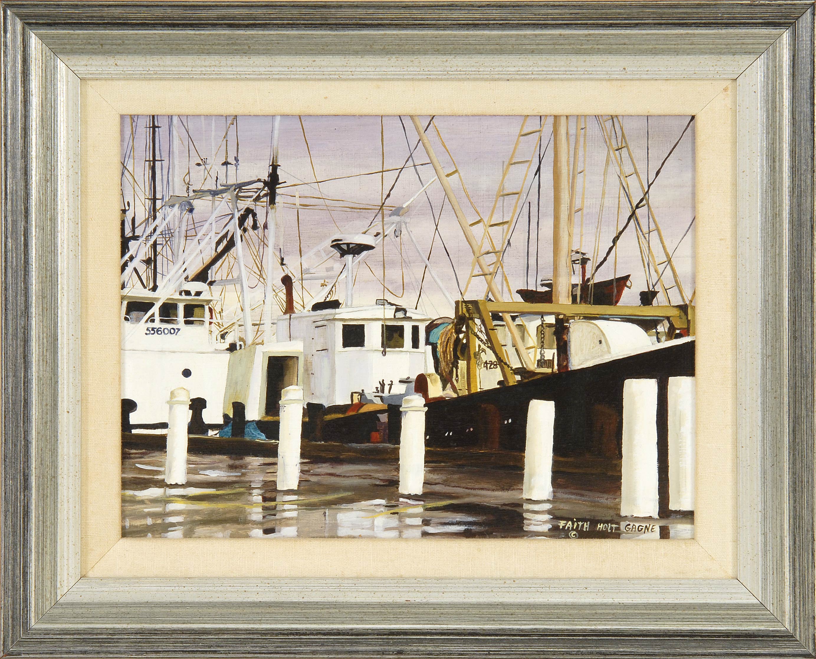 Appraisal: FRAMED PAINTING FAITH HOLT GAGNE Cape Cod Contemporary Dockside at