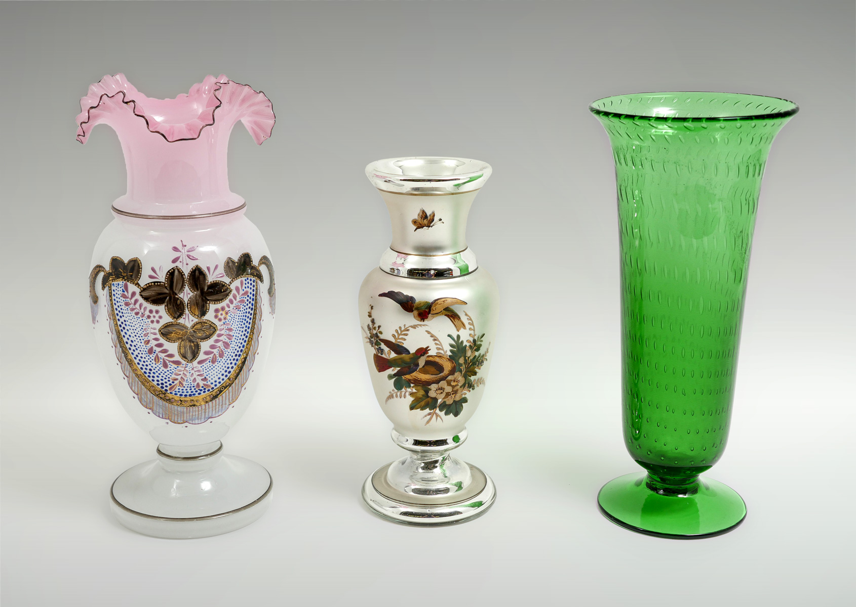 Appraisal: PIECE ART GLASS VASE COLLECTION Comprising - Victorian opaline glass