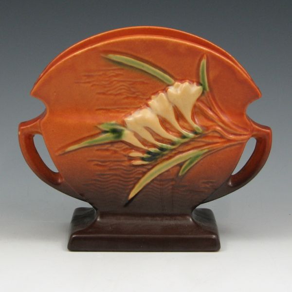 Appraisal: Roseville Freesia fan vase in brown Marked Roseville USA -