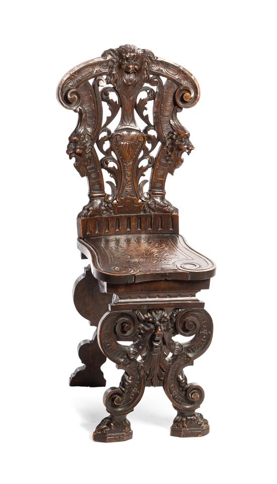 Appraisal: Sale Lot A Renaissance Revival Carved Hall Chair th century