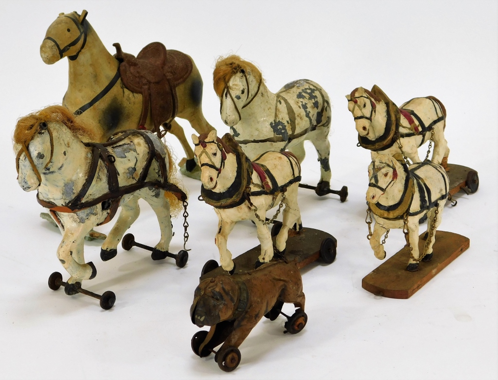 Appraisal: PC ANTIQUE GERMAN HORSE AND DOG TOY GROUP United States