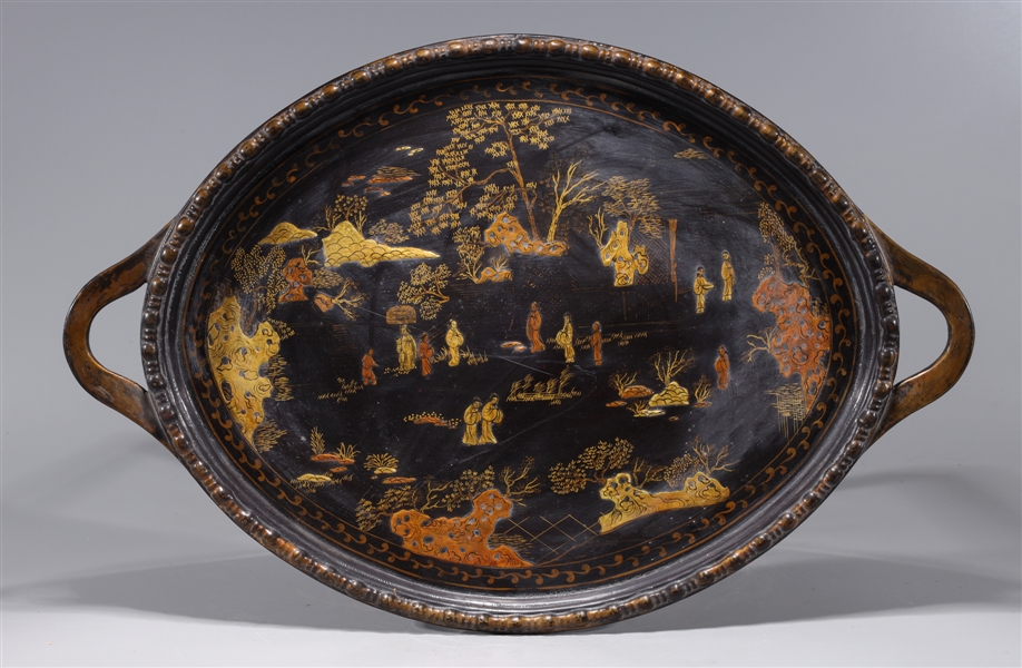 Appraisal: Chinese gilt lacquer tray with figures and trees to surface