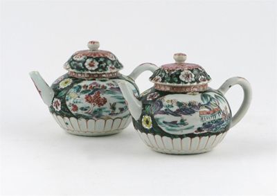 Appraisal: A rare pair of Chinese famille rose chrysanthemum moulded teapots