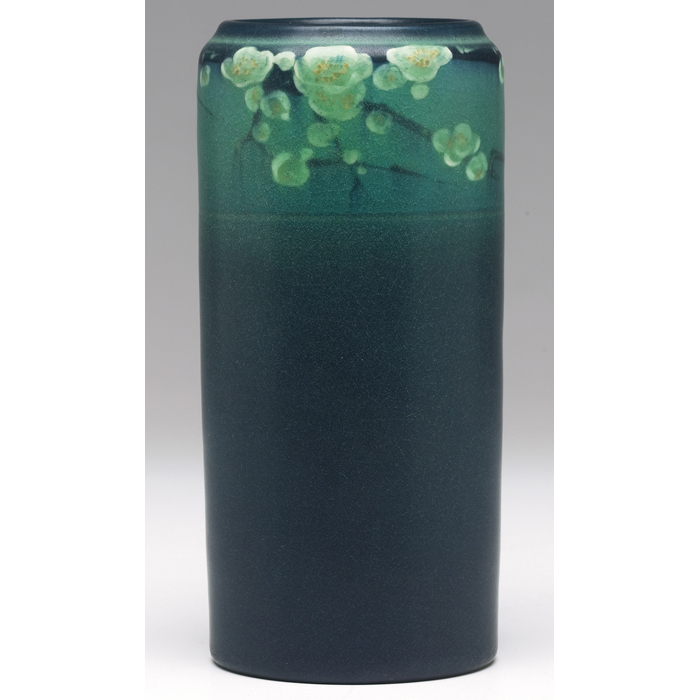 Appraisal: Rookwood vase cylindrical shape in a Green Vellum glaze raised