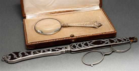 Appraisal: American silver-mounted lorgnette and French silver gilt magnifying glass th