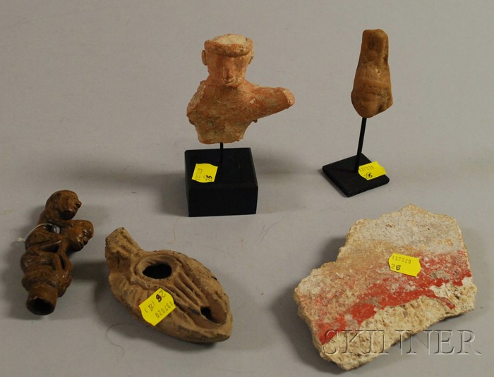 Appraisal: Five Antique Items including a small carved wood figure ht