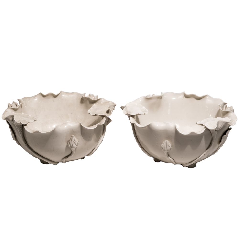 Appraisal: CHINESE BLANC DE CHINE BOWLSPair having matching lotus blossom pod