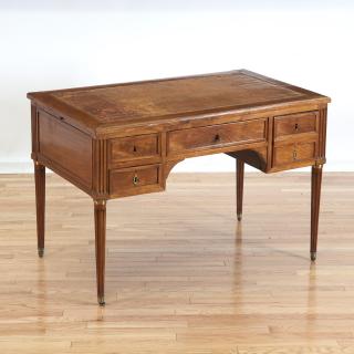 Appraisal: Louis XVI brass mounted mahogany bureau plat Louis XVI brass