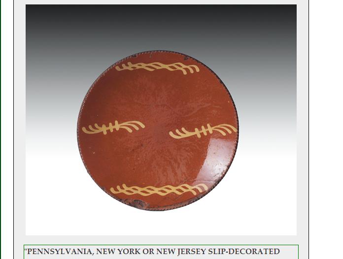 Appraisal: PENNSYLVANIA NEW YORK OR NEW JERSEY SLIP-DECORATED GLAZED REDWARE DISH