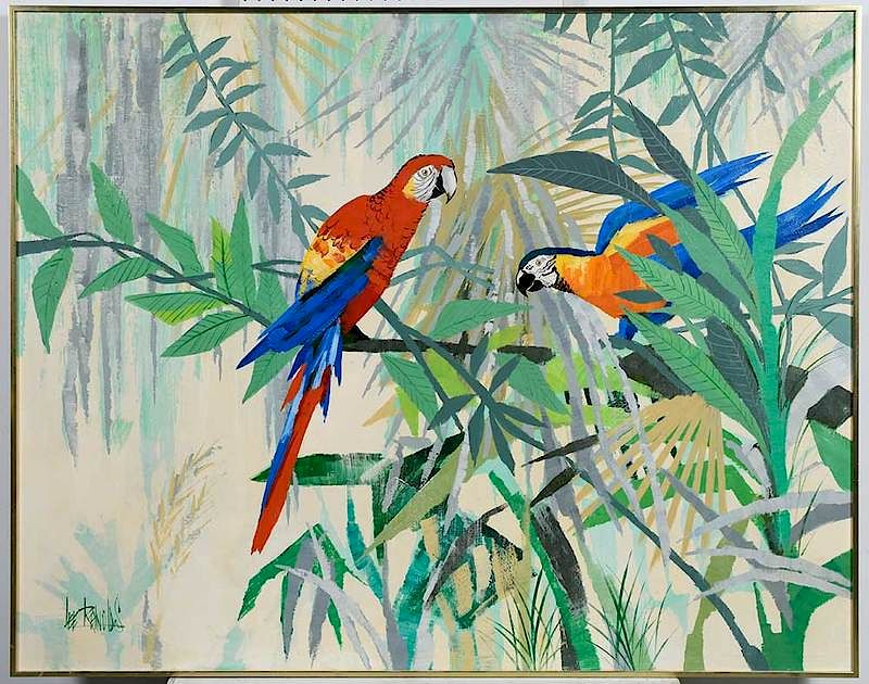 Appraisal: Vanguard Studios Painting California th st century Parrots signed lower