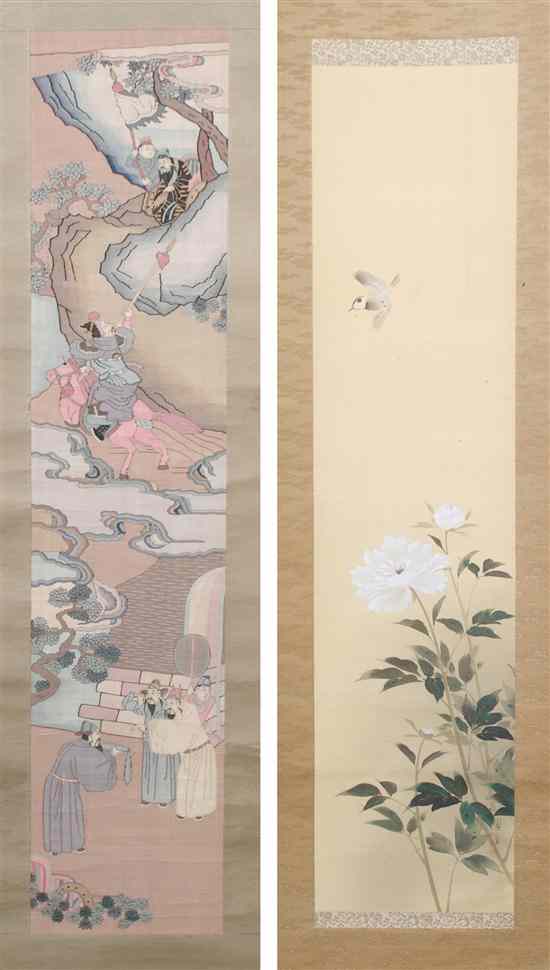 Appraisal: Two Chinese Scrolls one depicting figures in a landscape the