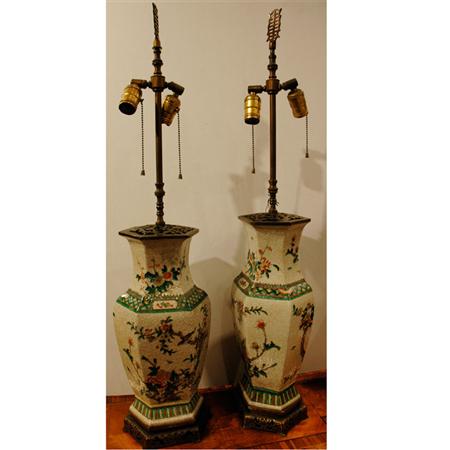 Appraisal: Pair of Chinese Famille Verte Porcelain Lamps Estimate -