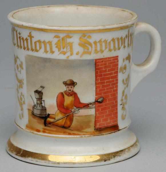 Appraisal: Pipe or Metal-Worker Shaving Mug Gilt name Clinton G Swavley