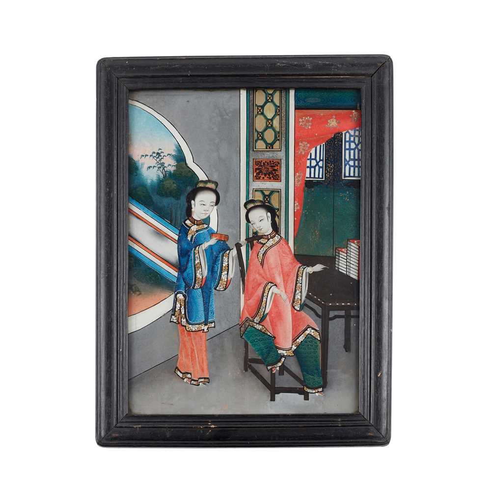 Appraisal: REVERSE GLASS PAINTING OF LADIES LATE QING DYNASTY-REPUBLIC PERIOD TH-