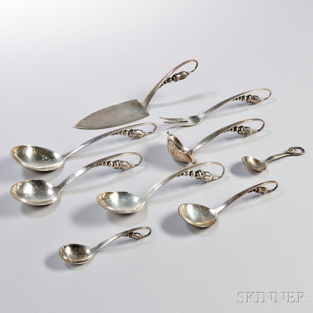 Appraisal: Nine Pieces of Danish Sterling Silver Flatware Copenhagen - Orla