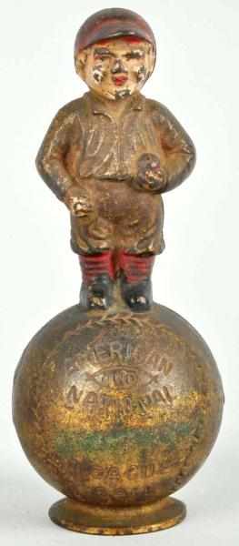 Appraisal: Cast Iron Hubley Mascot Baseball Still Bank Description Circa Paint