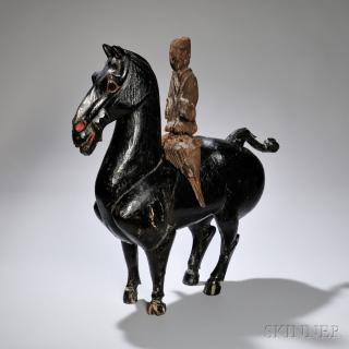 Appraisal: Black Lacquered Wood Horse Black Lacquered Wood Horse China Han