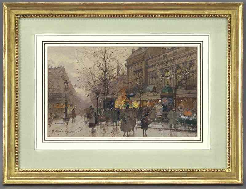 Appraisal: Eugene Galien-Laloue ''Theatre de Gymnase''watercolor and gouache on paper laid