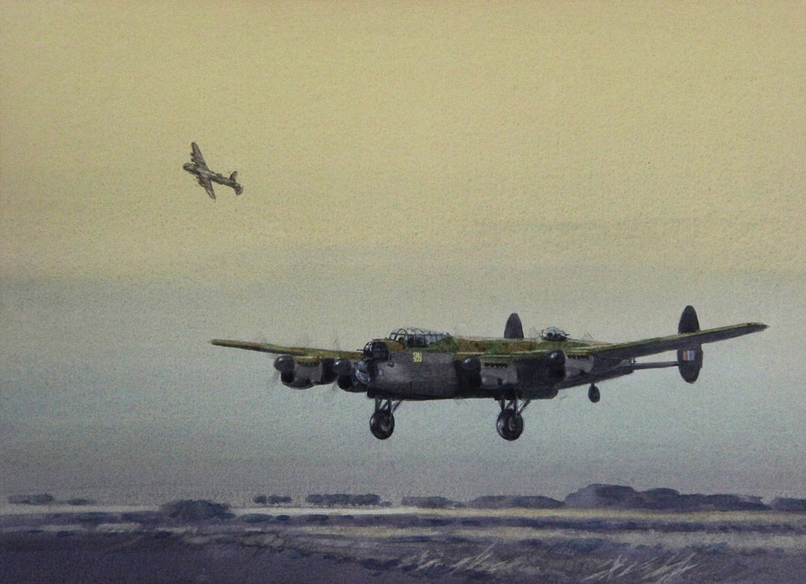 Appraisal: Barry K Barnes Lancaster Bomber Landing in Morning Light signed