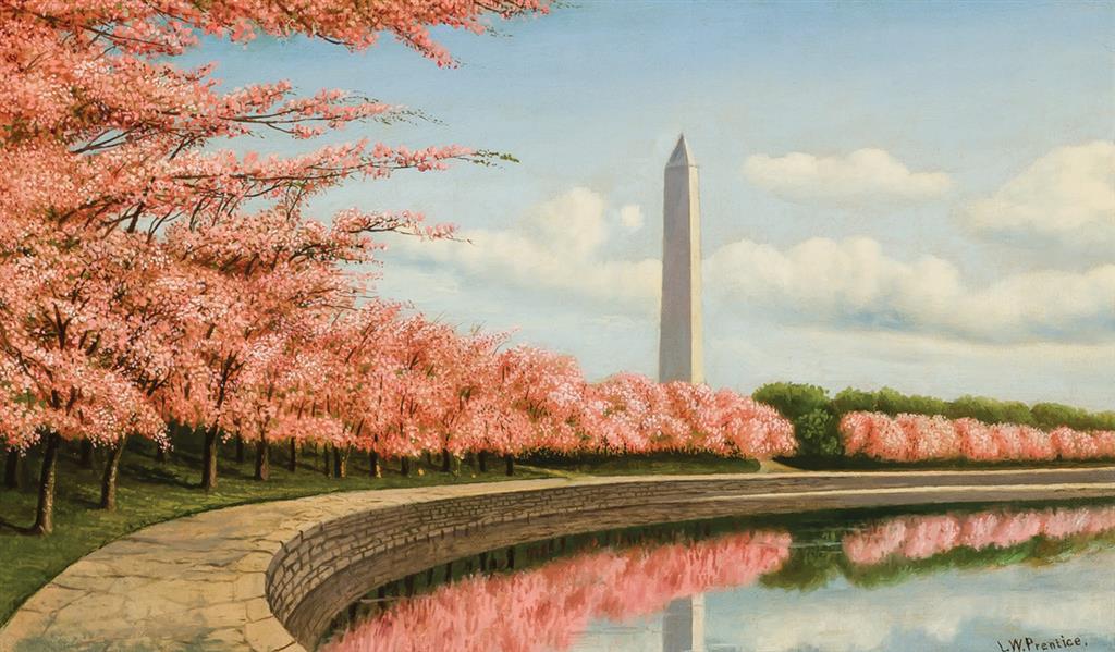 Appraisal: LEVI WELLS PRENTICE American - Cherry Blossoms Along the Tidal