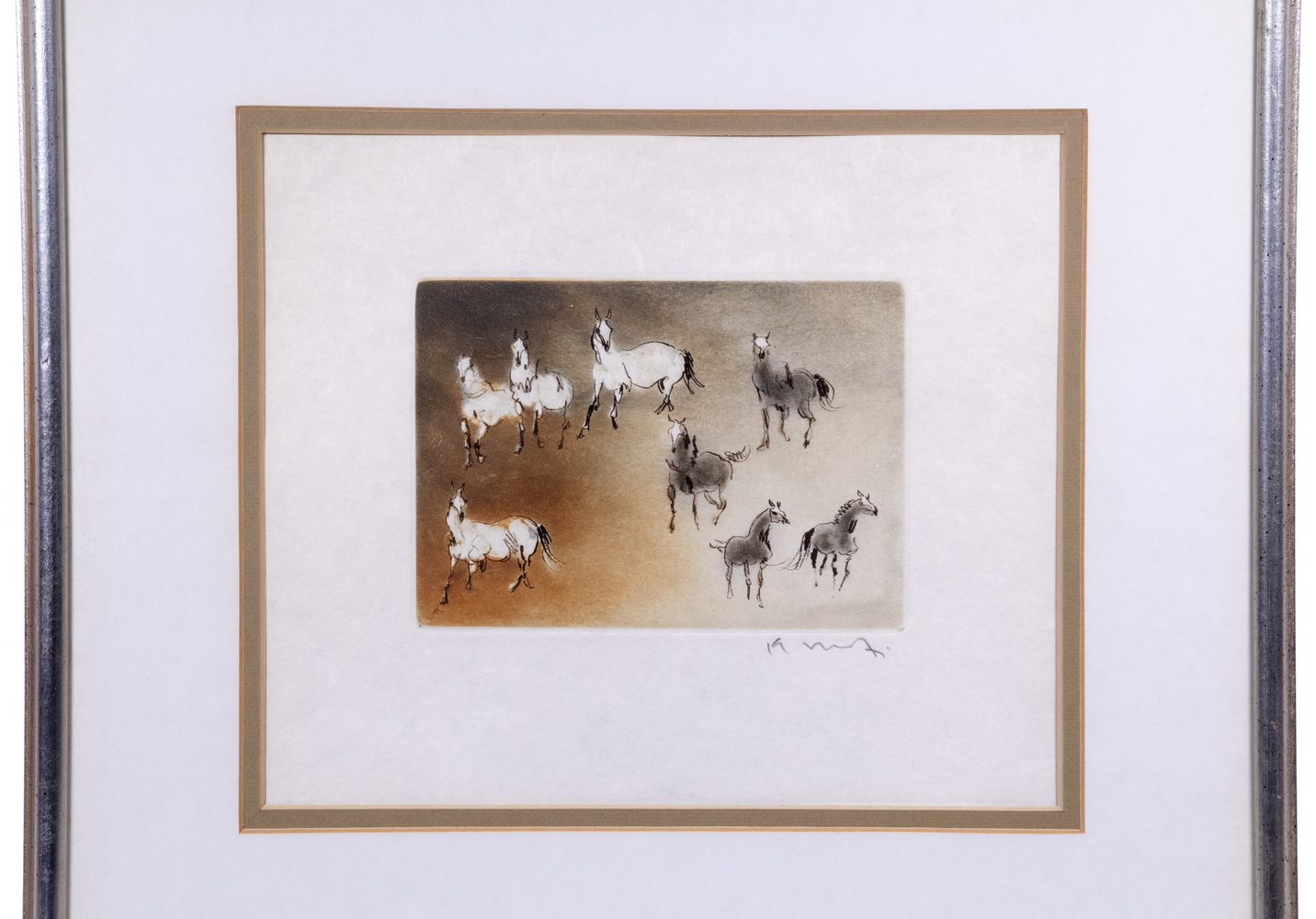 Appraisal: KAIKO MOTI FRANCE INDIA UK - Horses aquatint etching pencil