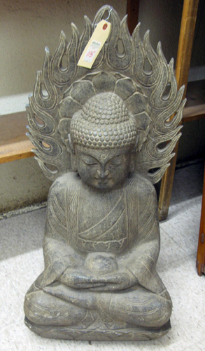 Appraisal: CHINESE CARVED STONE MEDICINE BUDDHA Yaoshi-fo seated on a lotus