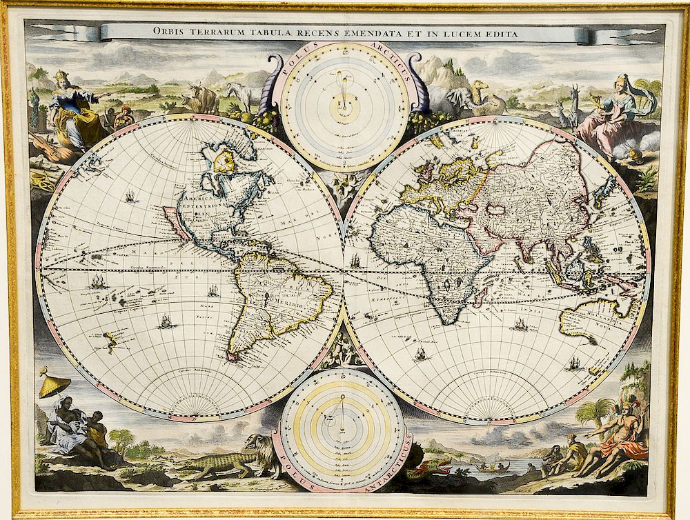 Appraisal: Hand colored engraved map Keur-Orbis Terrarum tabula Recens Emendata Et