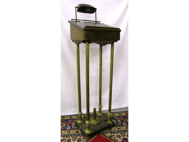 Appraisal: Early th century guest registration stand with light fixture metal