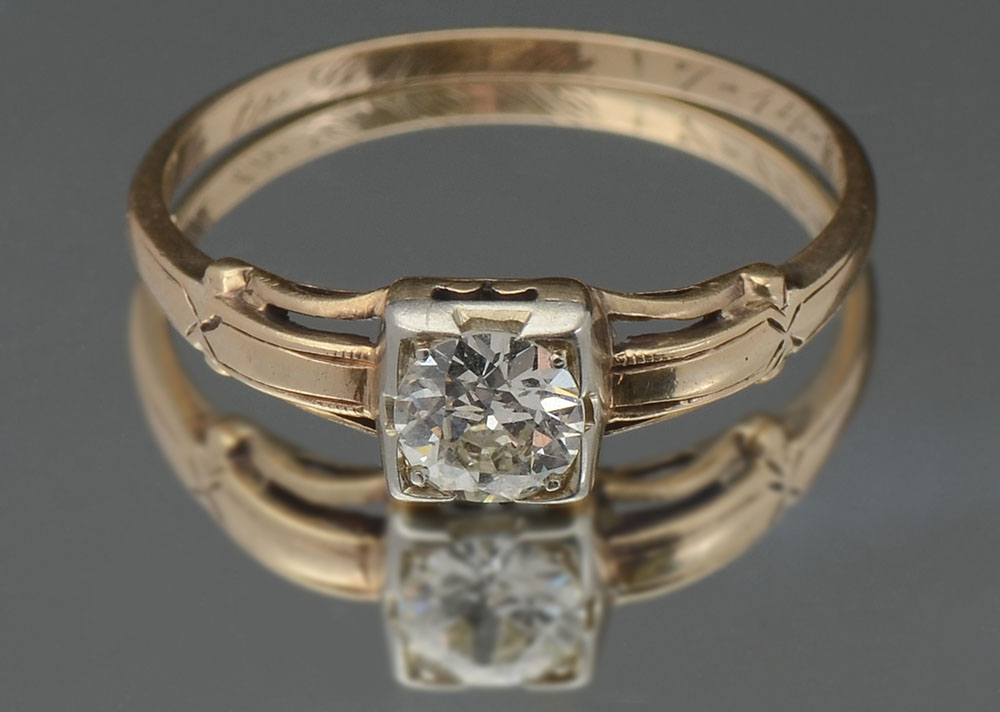 Appraisal: K ARTDECO ENGAGEMENT SOLITAIRE Yellow gold art deco ring is