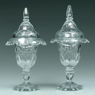 Appraisal: Two similar cut glass lidded jars cut panels with diamond