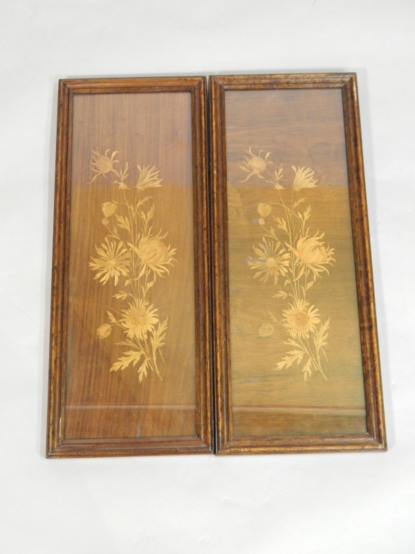 Appraisal: A pair of early thC walnut and marquetry panels each