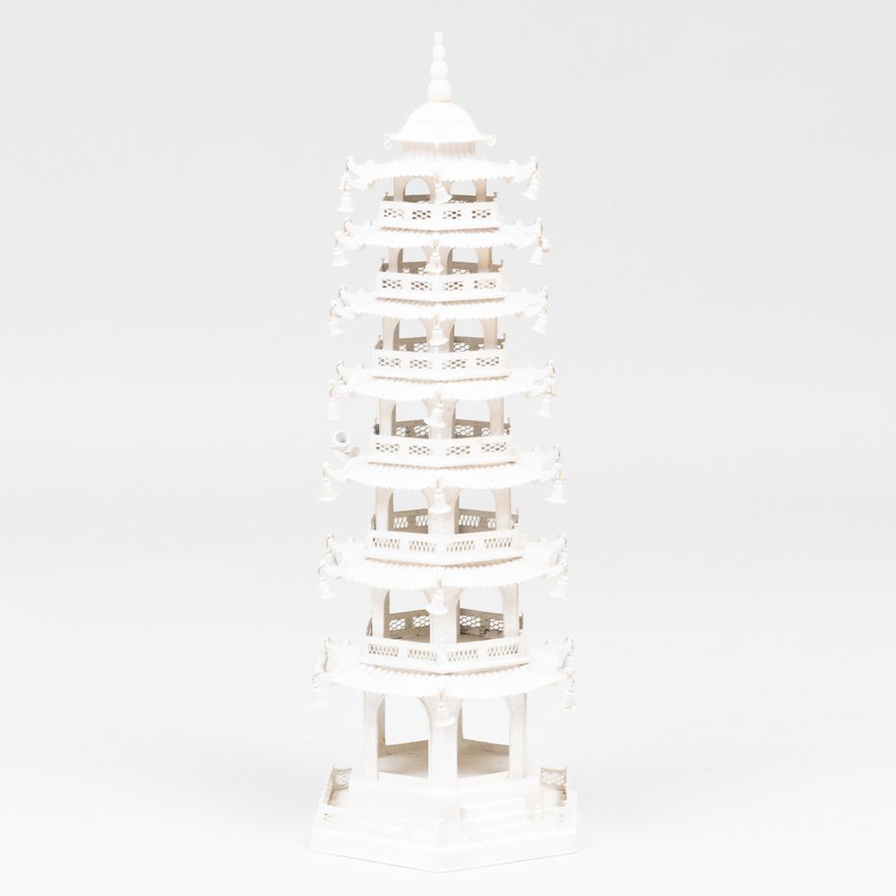 Appraisal: Chinoiserie White Painted T le Pagoda With painted wood finial