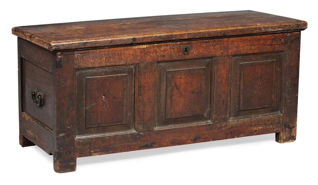 Appraisal: GEORGE III OAK PANEL COFFER TH CENTURY the hinged top