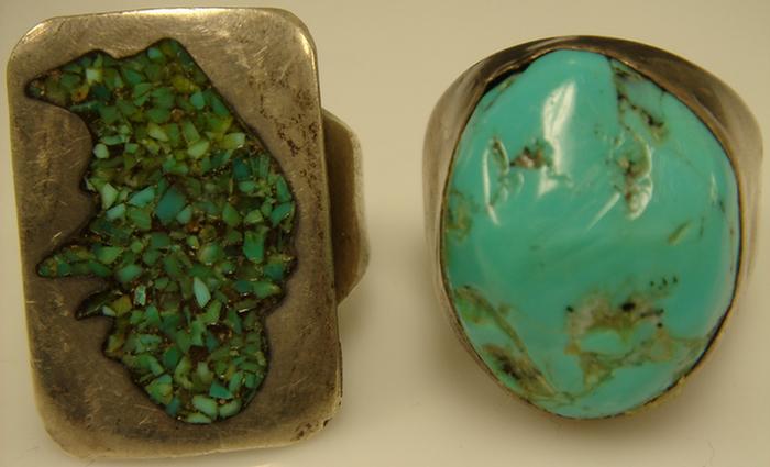 Appraisal: Silver Rings Two unmarked including one with tumbled turquoise the