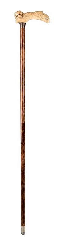 Appraisal: Walking Stick With Ivory Handle Very large L shaped carved